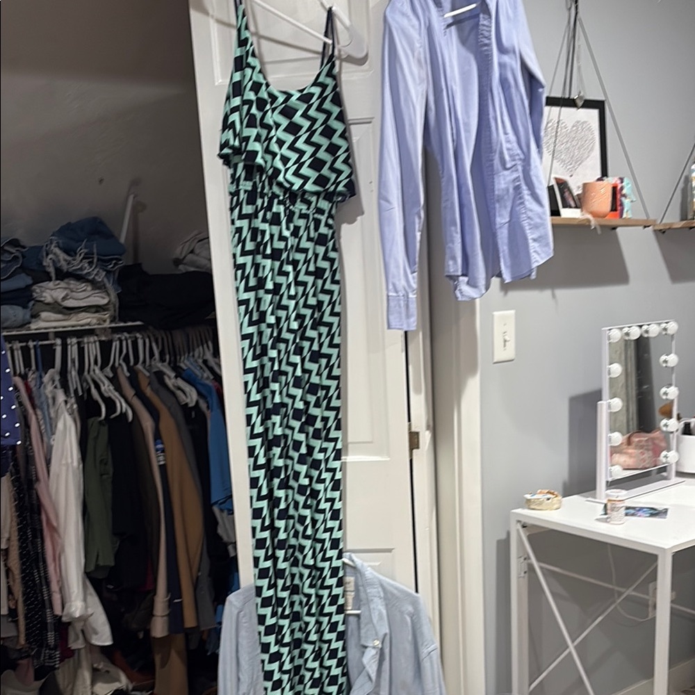 Green and Black Zigzag Maxi Dress